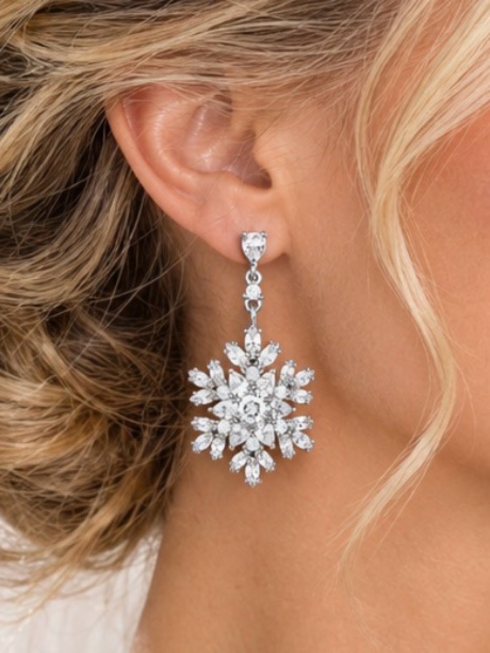 SNOWFLAKE Earrings Christmas CZ Winter Wedding Bridal Jewelry Sparkly